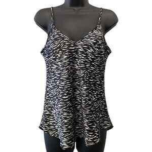 Calvin Klein Satin Camisole Top Women's SMALL Black White Tiger Animal-Print NEW